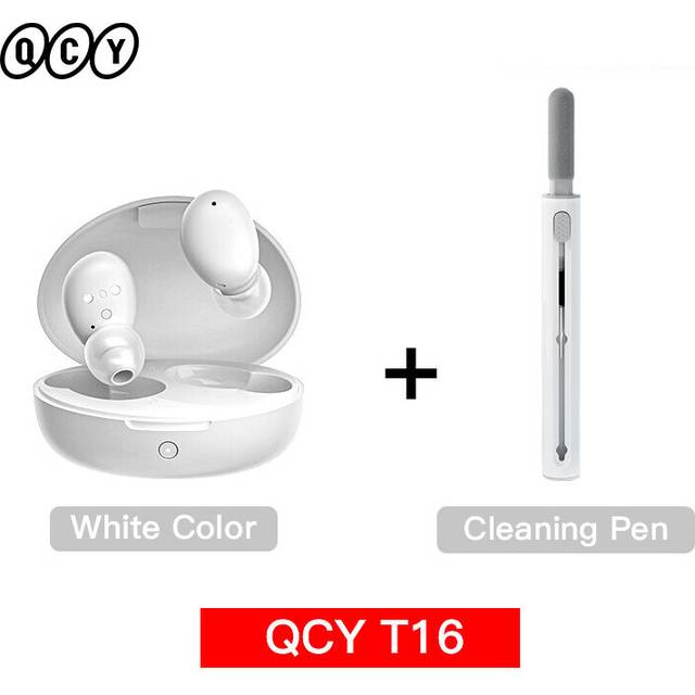 (a-T16WHITE with Pen) QCY T16 TWS Wireless Smart Earbuds aptX Bluetooth 5.2 In-ear Earphone CVC Noise Cancelling Support voice assistant QCY APP
