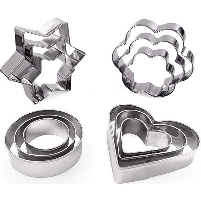 Cookie Cutters Shapes Baking Set, 12PCS Flower Round Heart Star Shape Biscuit Stainless Steel Metal Molds Cutters