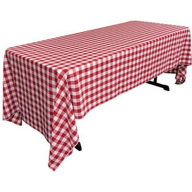 TCcheck60x144-RedK98 Polyester Gingham Checkered Rectangular Tablecloth White & Red - 60 x 144 in.