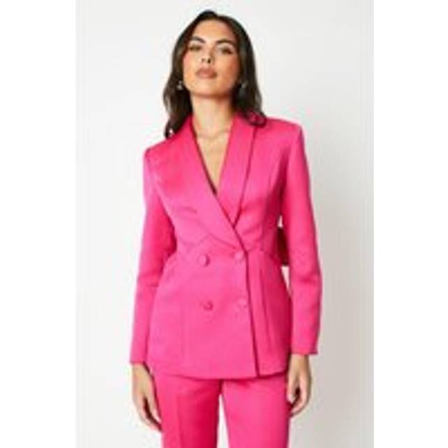Bow Back Tailored Satin Blazer - Pink - 8