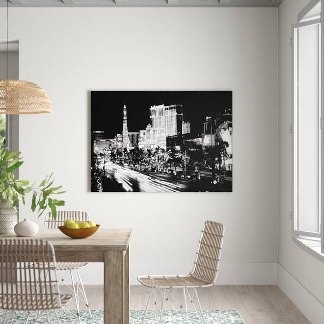Paris Roads Night Lights Black and White - Wrapped Canvas Photograph Print (101.6 cm H x 142.2 cm W x 4.4cm D)