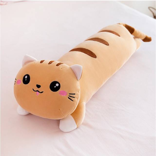 (Orange, 110cm/43.31in) Long Plush Cat Toy Pillow Kitty Stuffed Animal Doll Kid Birthday Gift Home Decor