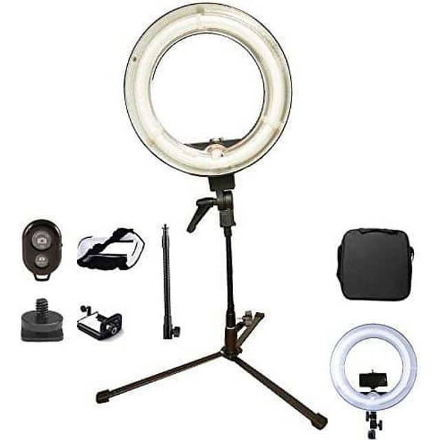 "40W (300W equivalent) 5500K Fluorescent Dimmable 13.5"" Ring Light Kit + Stand, Flexi Adapter & White Bluetooth Trigger"