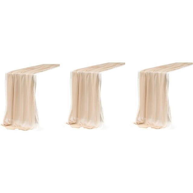 Silky Crinkle Chiffon Table Runner ( 6) for Sweetheart Table Wedding Party Bridal Shower Decoration,Pink Champagne