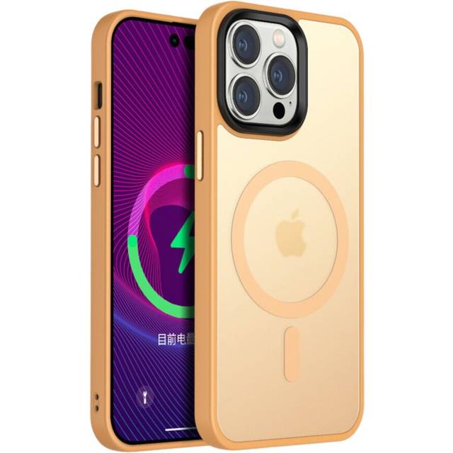 Case for iphone 14 pro 15 pro brass smart charging silicone case