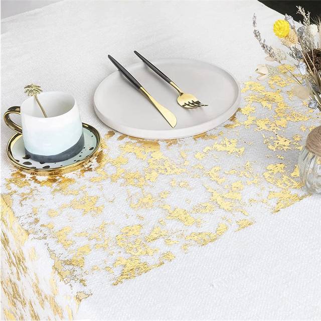 2X Table Runner, Sparkling Polyester Tulle Ribbon Roll with Gold Foil,Birthday Party Wedding Christmas Decor 28cmx10M