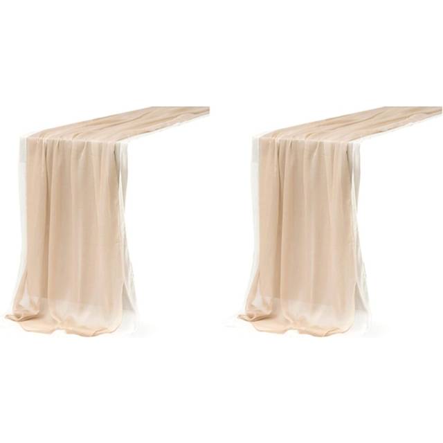 Silky Crinkle Chiffon Table Runner ( 4) for Sweetheart Table Wedding Party Bridal Shower Decoration,Pink Champagne