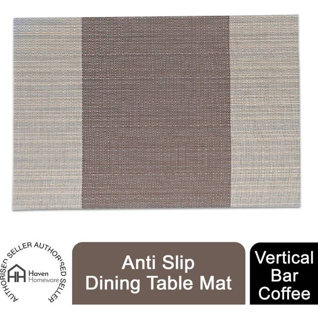 Haven Anti Slip Dining Table Mat - Vertical Bar Coffee, Brown