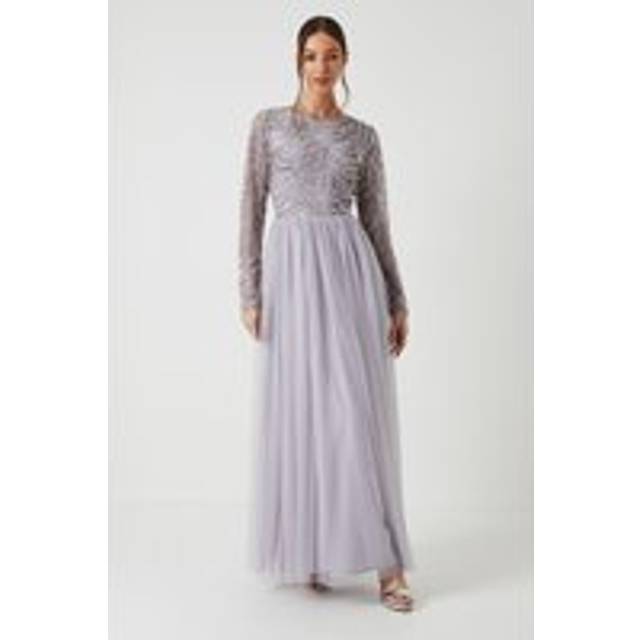 Art Deco Beaded Mesh Bridesmaid Dress - Lilac Haze - 12