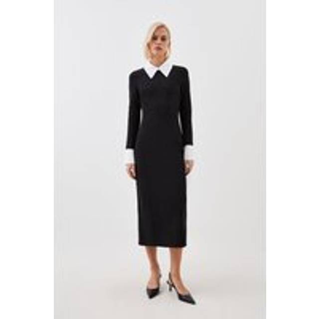 Jersey Cotton Poplin Midi Collar Dress - Mono