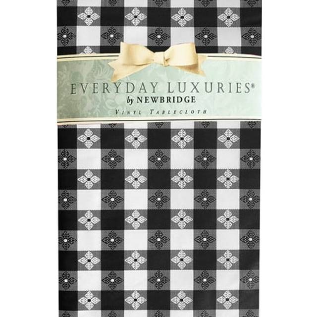 Newbridge Bistro Tavern Check Vinyl Flannel Backed Tablecloth - Cafe Checkered Indoor/Outdoor Vinyl Picnic  BBQ and Dining Tablecloth - 52