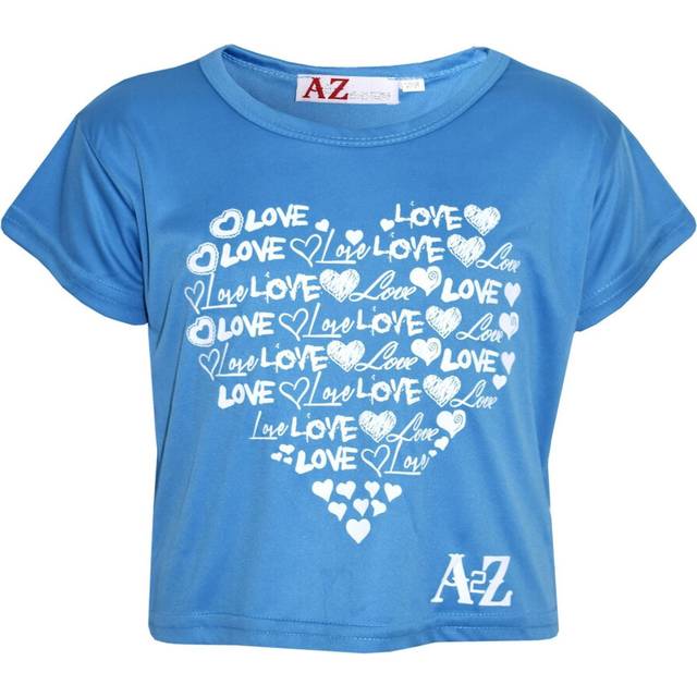 (7-8 Years, Turquoise) Girls Top Kids Love Print Stylish Fahsion Trendy T Shirt Crop Top Age 7-13 Years