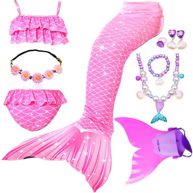 Swimming Mermaid Tail Kids Girls Halloween Costume Cosplay Children Swimsuit Fantasy Beach Bikini Can Add Monofin Fin Birthday