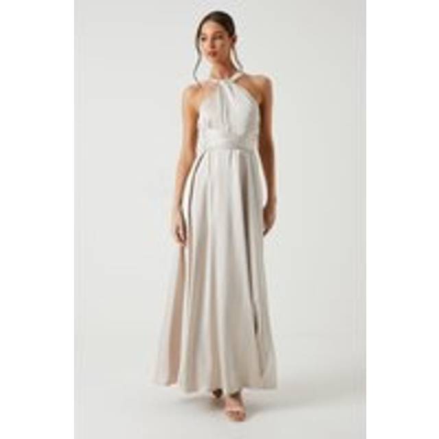 Coast Honoured Twist Halterneck Satin Maxi Bridesmaid Dress - Champagne - 18