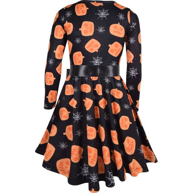 (9-10 Years, 653 Black) Kids Girls Skater Dress Halloween Party Dresses