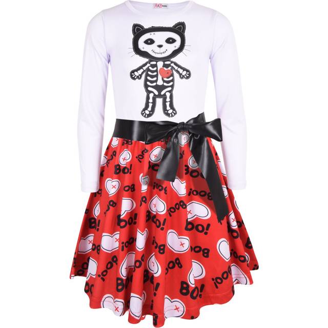 (9-10 Years, White) Kids Girls Skater Dress Halloween Party Dresses