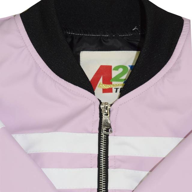 (5-6 Years, Lilac) Kids Boys Girls Jackets Contrast Striped PU Bomber Varsity School Top Biker Coat