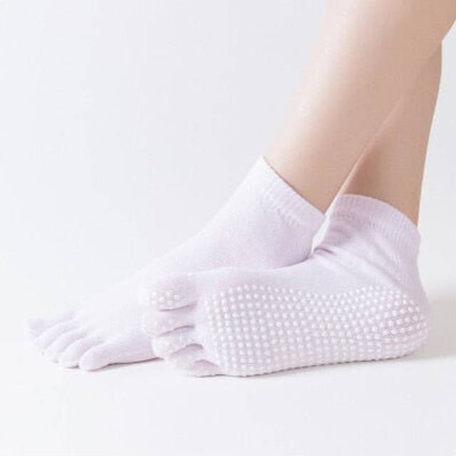 (White) Women Anti Slip Elastic Yoga Socks 5 Fingers Toe Ballet Girls Pilates Fitness Gym Sport Colourful
