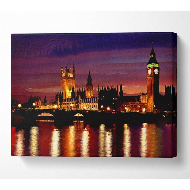 London At Night - Wrapped Canvas Art Prints - Multicolour;Multicolour (35.6cm H x 50.8cm W x 10cm D)
