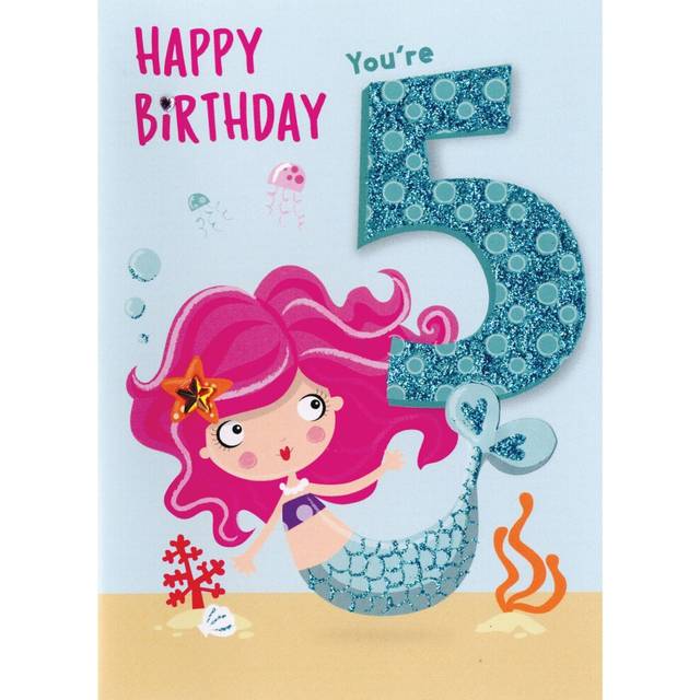 Mermaid birthday girls 5th birthday greeting card childrens birthday cards