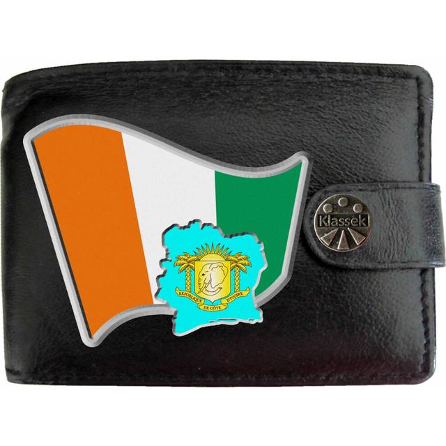 (Standard) CÃ´te d'Ivoire Flag IVORIAN Map Mens Wallet Chain Leather Coin Pocket Klassek RFID Blocking Credit Card Slots and Metal Gift Box