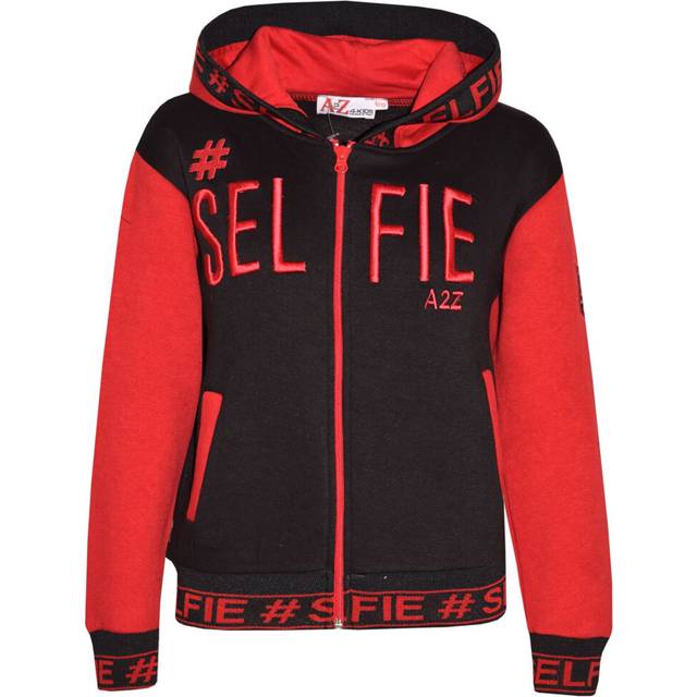 (7-8 Years, Red) Girls Boys #Selfie Embroidered Hooded Zipped Jackets