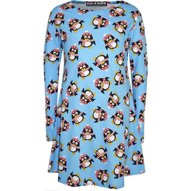 (13 Years, Dress Penguin Blue) Kids Girls Christmas Dress Santa Snowman Penguin Print New Xmas Dresses Leggings
