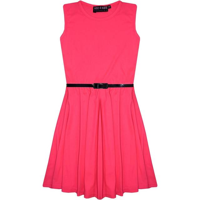 (9-10 Years, Neon Pink) Girls Skater Dress Kids Party Dresses With Belt