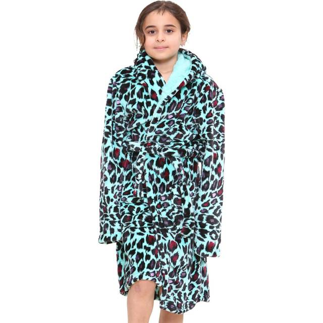 (5-6 Years, Mint) Girls Boys Leopard Print Bathrobe Hooded Swim Beach
