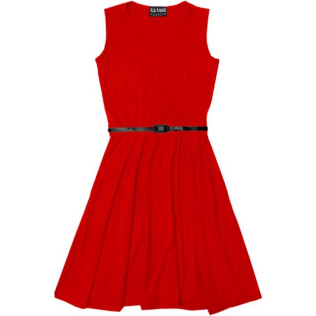 (7-8 Years, Red) Girls Skater Dress Party Dresses With Free Belt