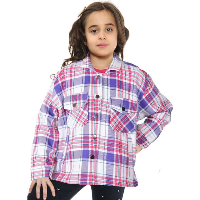 (11-12 Years, Purple Check) Kids Girls Checks Print Longline Fleece Jackets
