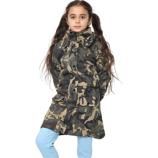 Kids Hooded Camo Green Parka Jacket Faux Fur Coat Fashion Girls Age 5-13 Yrs