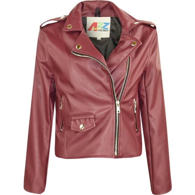(7-8 Years, Wine) Girls PU Leather Wine Jacket Waterproof Coat