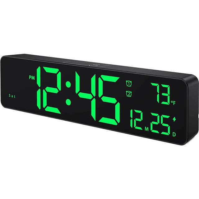 Digital Wall Clock,LED Large Digits Display,Dual Alarm Clock,Auto-Dimming,12/24Hr FormatSilent Clock for Room Green
