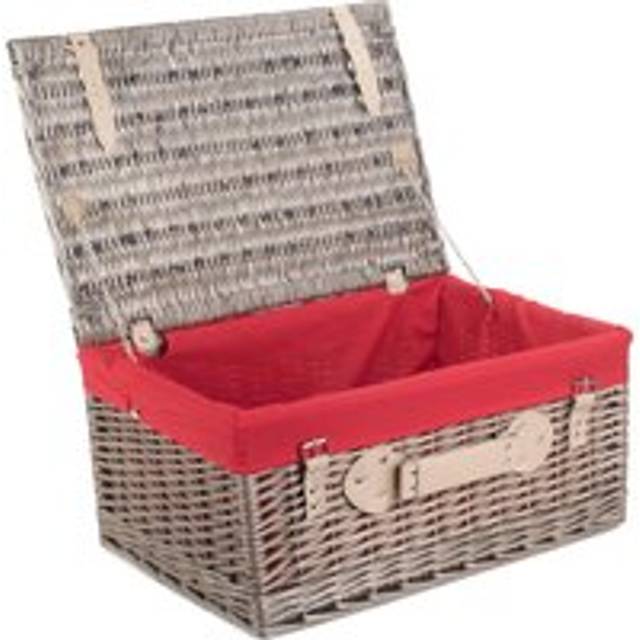 51cm Antique Wash Wicker Picnic Basket with Cotton Lining - Red