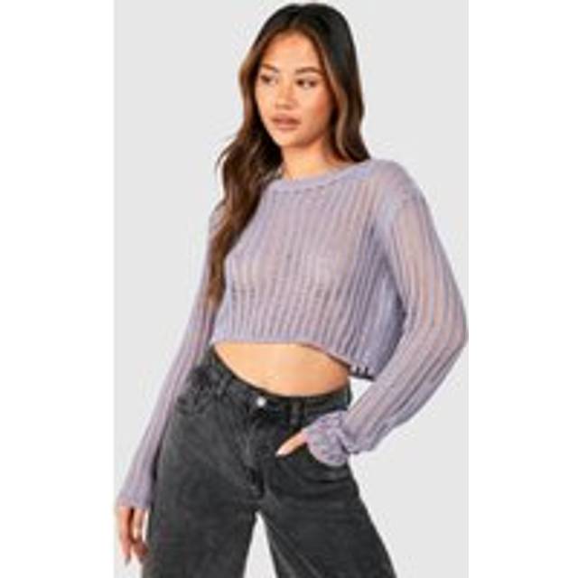 Womens Sheer Ladder Crop Jumper - Blue - S, Blue