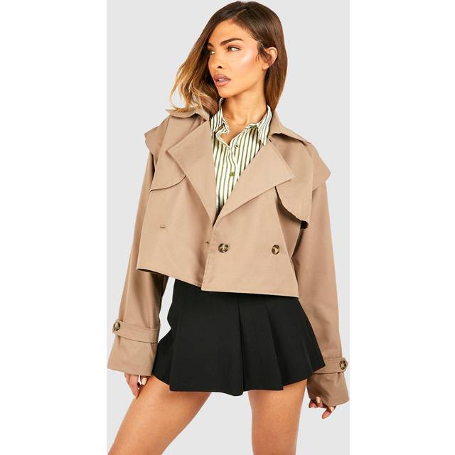Womens Crop Trench Coat - Beige - 16