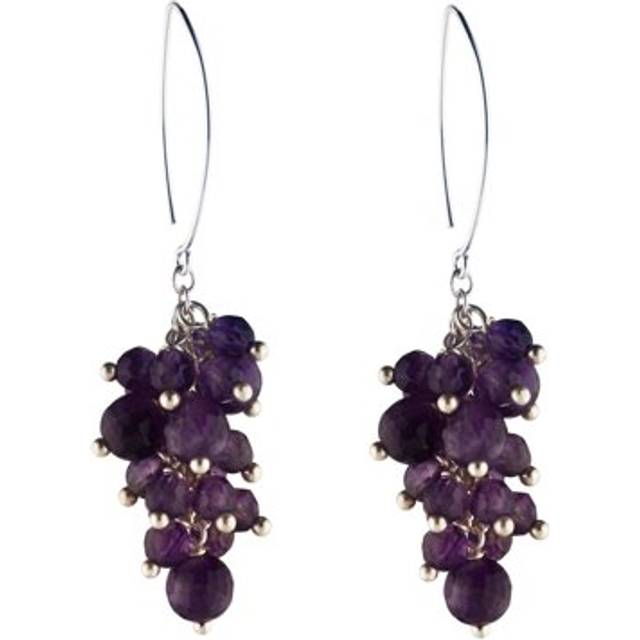 Silverly .925 sterling silver amethyst gemstone grape cluster earrings