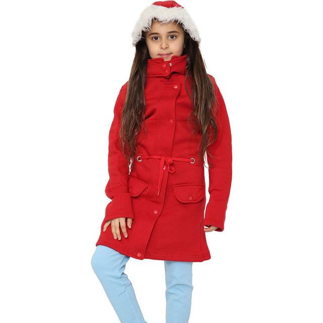 (5-6 Years, Red) Girls Hooded Camo Red Parka Jacket Faux Fur Coat