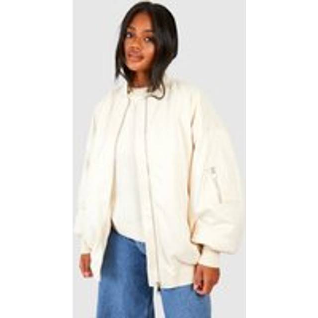 Womens Oversized Faux Suede Bomber Jacket - White - 14