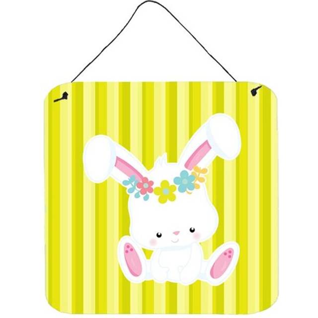 Easter White Rabbit with Flowers Wall or Door Hanging Prints