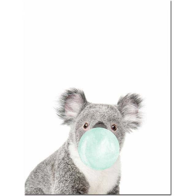 (Koala) Animal Canvas Funny Poster Deer Koala Elephant Baby Art Print Kid Bedroom Decor