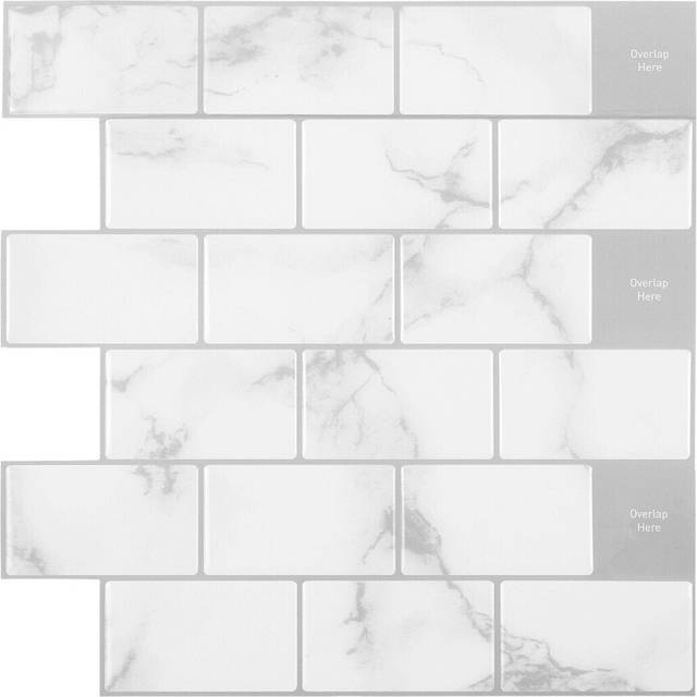 (White) 3D Epoxy Vinyl Wall Sticker Waterproof Removable Decal Backsplash Home Decoration