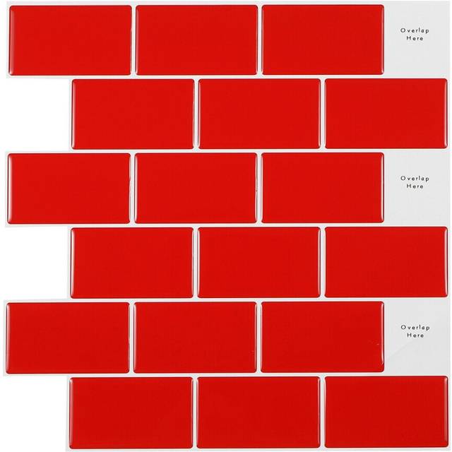 (Red) 3D Epoxy Vinyl Wall Sticker Waterproof Removable Decal Backsplash Home Decoration