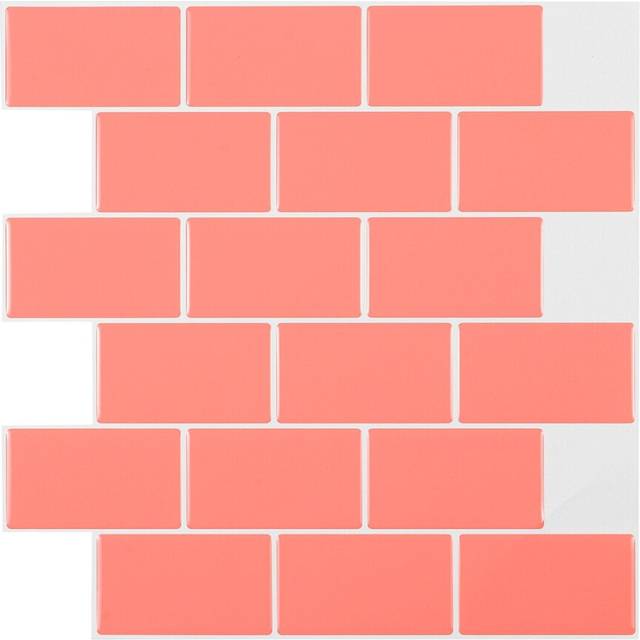 (Pink) 3D Epoxy Vinyl Wall Sticker Waterproof Removable Decal Backsplash Home Decoration