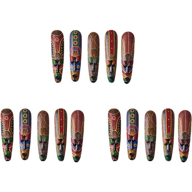 3X Wooden Mask Wall Hanging Solid Wood Carving Painted Wall Decor Bar Home Decorations African Mask B