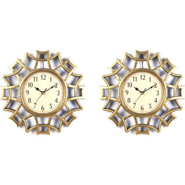 2X Abstract Wall Clock Nordic Vintage Numeral Geometric Wall Clock Quartz Mordern Home Design Gold
