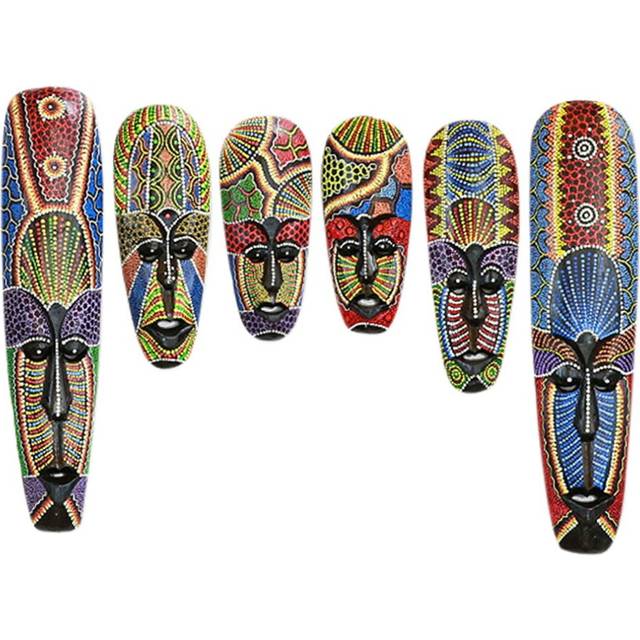 Wooden Wall Hanging Solid Wood Carving Painted Wall Decoration Bar Home African Totem Mask Crafts B