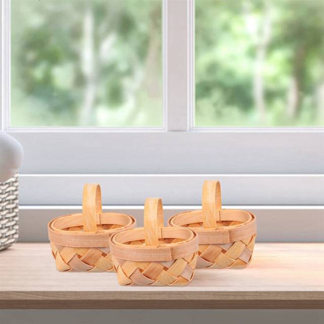 48Pcs Wood Chip Mini Baskets Manual Woven Baskets Ornaments Candy Storage Box