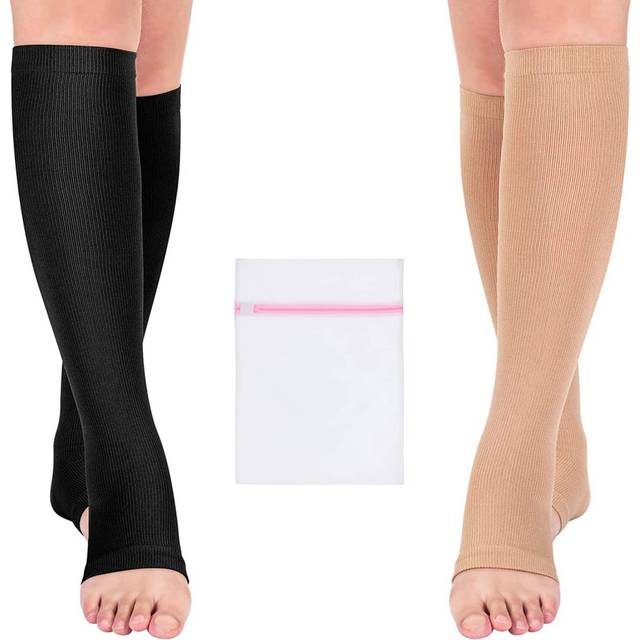 Medical relief high knee compression socks flight stockings support open toe uk